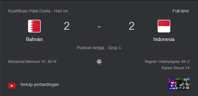 Indonesia Tahan Bahrain 2-2 dalam Kualifikasi Piala Dunia 2026