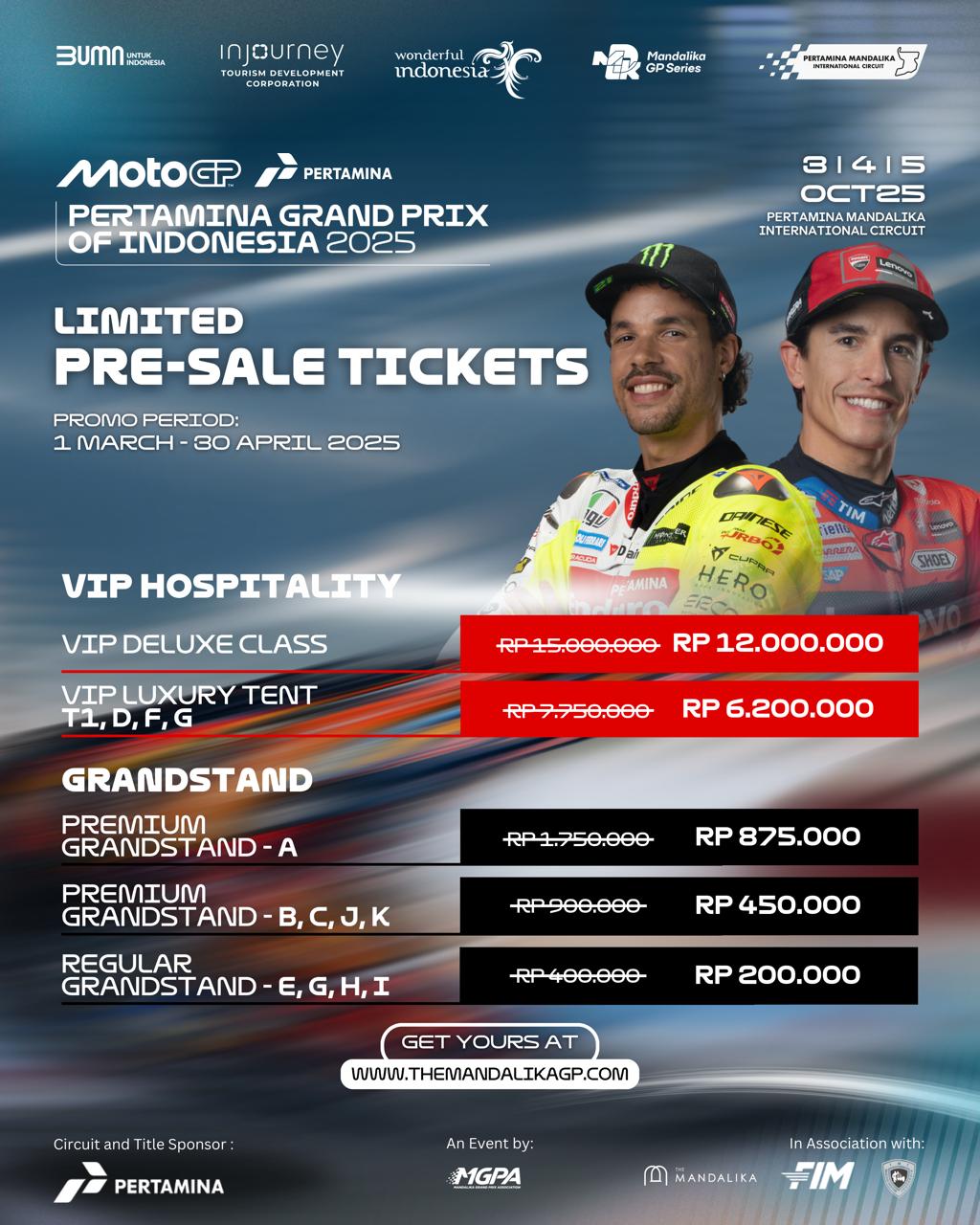 Presale-1 MotoGP 2025 Mandalika Resmi Dibuka, Ini Harga dan Cara Dapatkan Tiketnya!