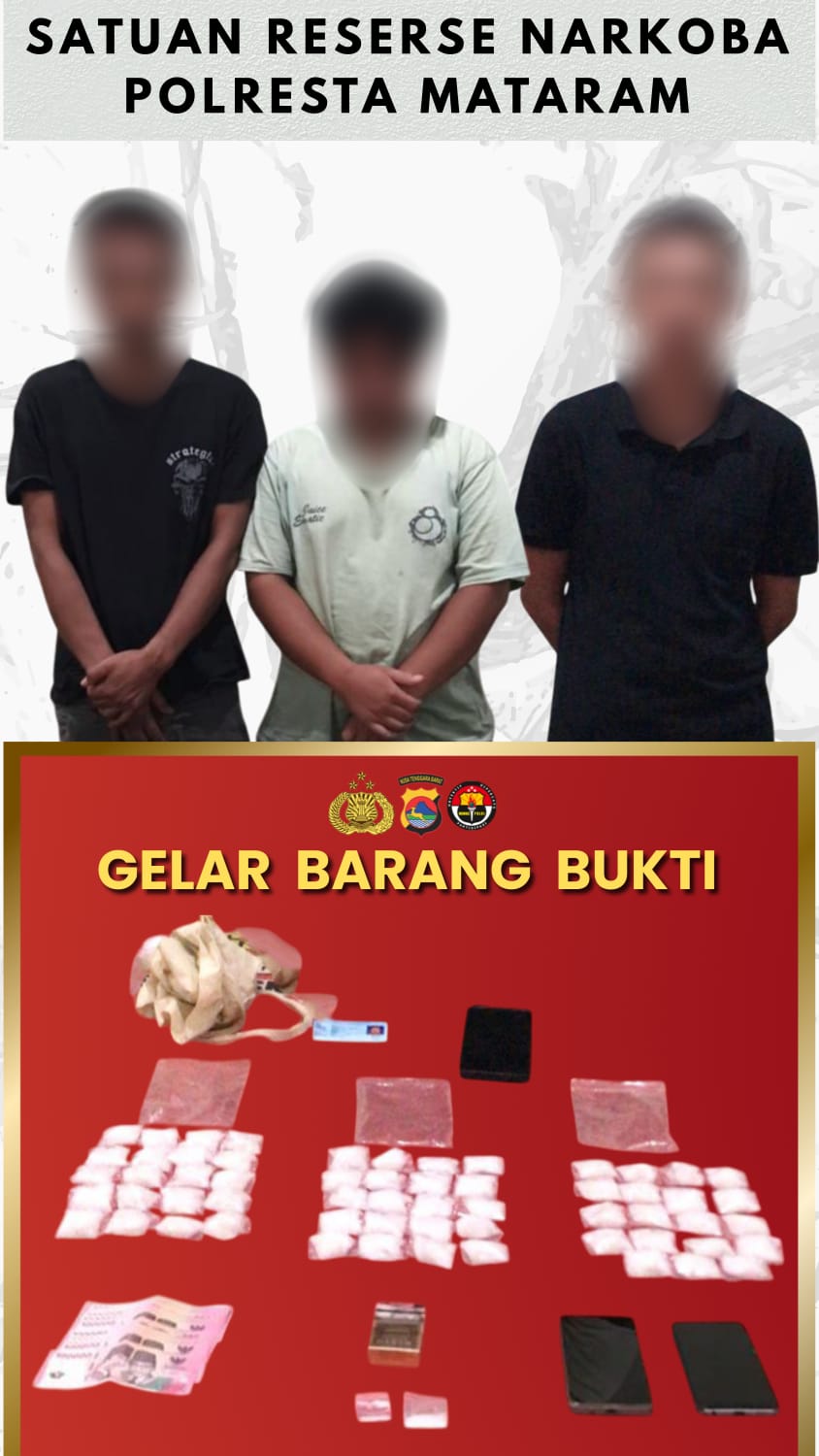 Tiga Pengedar Dibekuk di Narmada, Polresta Mataram Gagalkan Peredaran 330 Gram Sabu