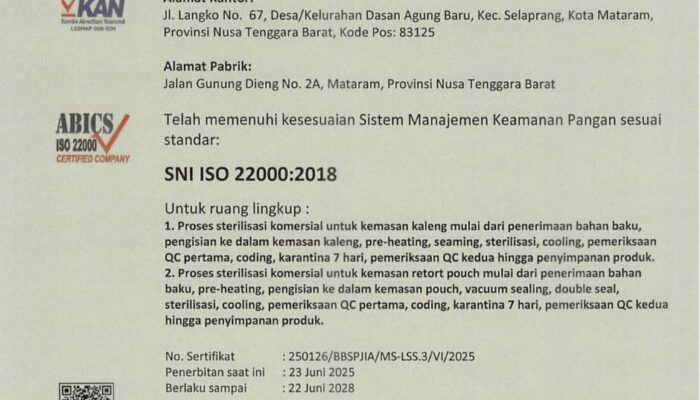 BKPD NTB Raih ISO 22000:2018, IKM Siap Tembus Pasar Ekspor