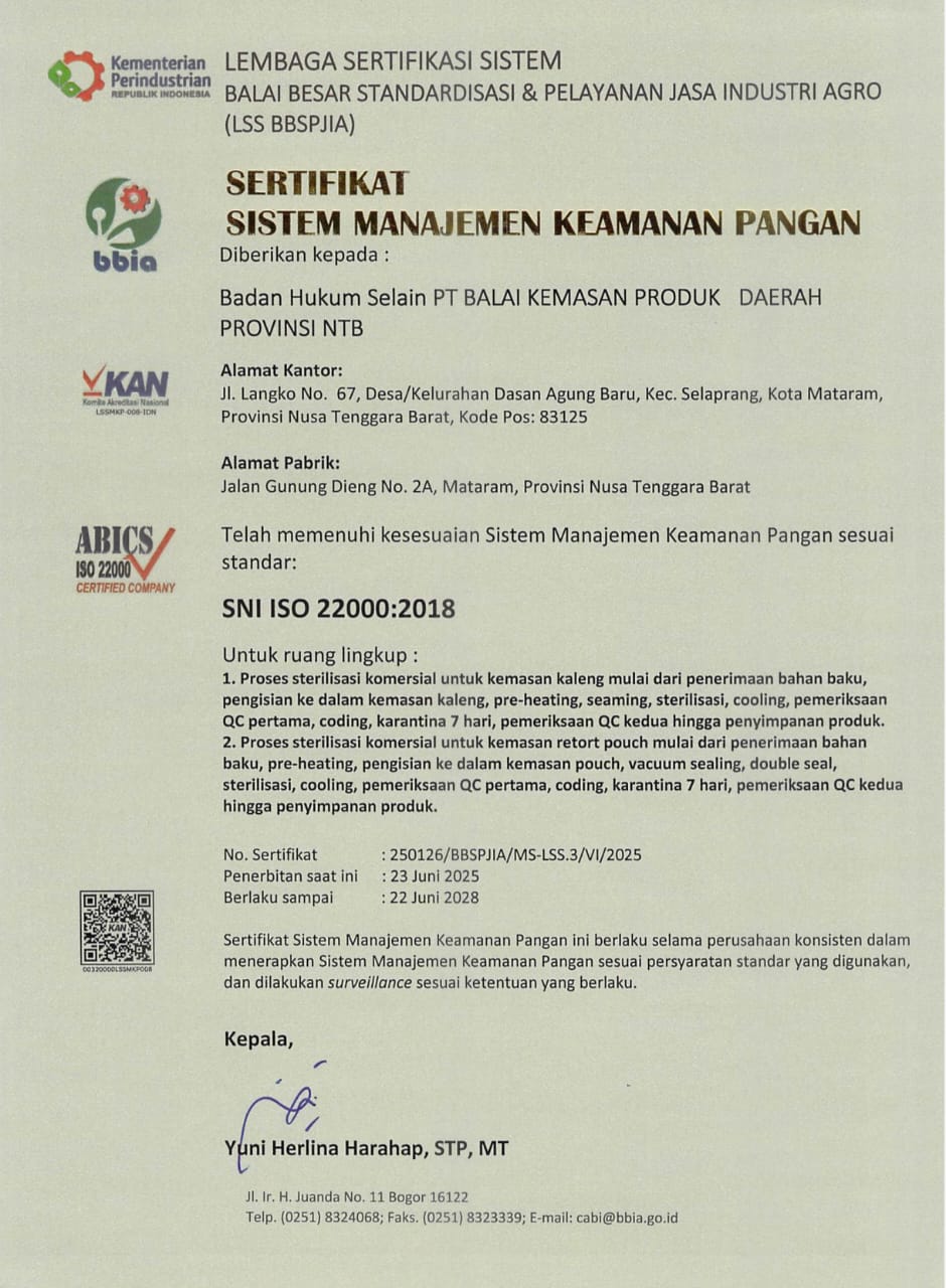 BKPD NTB Raih ISO 22000:2018, IKM Siap Tembus Pasar Ekspor