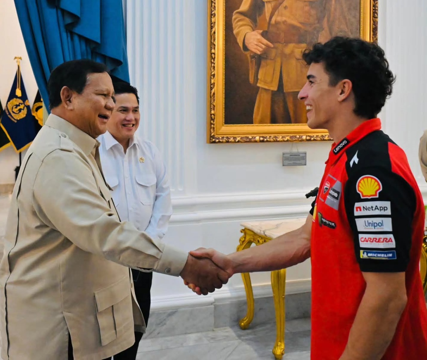 Presiden Prabowo Sambut Marc Marquez di Istana, Pesan Khusus untuk Mario Aji dan Veda Ega