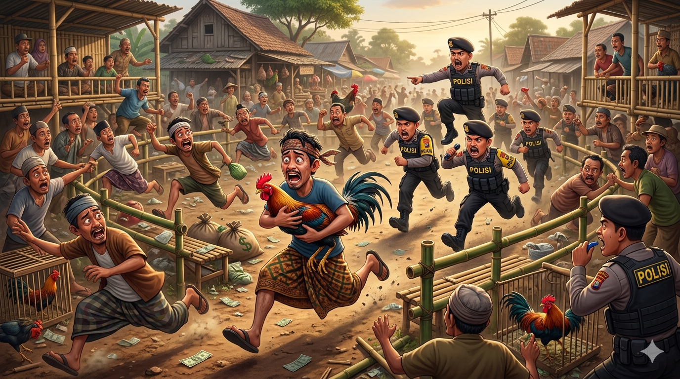 Polisi Bubarkan Judi Sabung Ayam di Lembar, Warga Kocar-Kacir Saat Digerebek