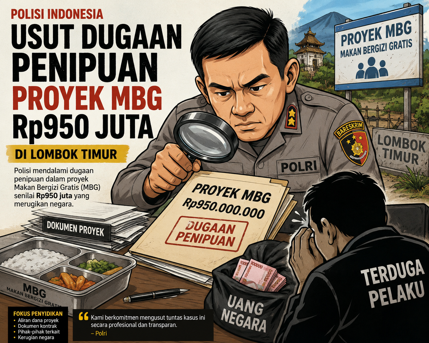 Polisi Usut Dugaan Penipuan Proyek MBG Rp950 Juta di Lombok Timur
