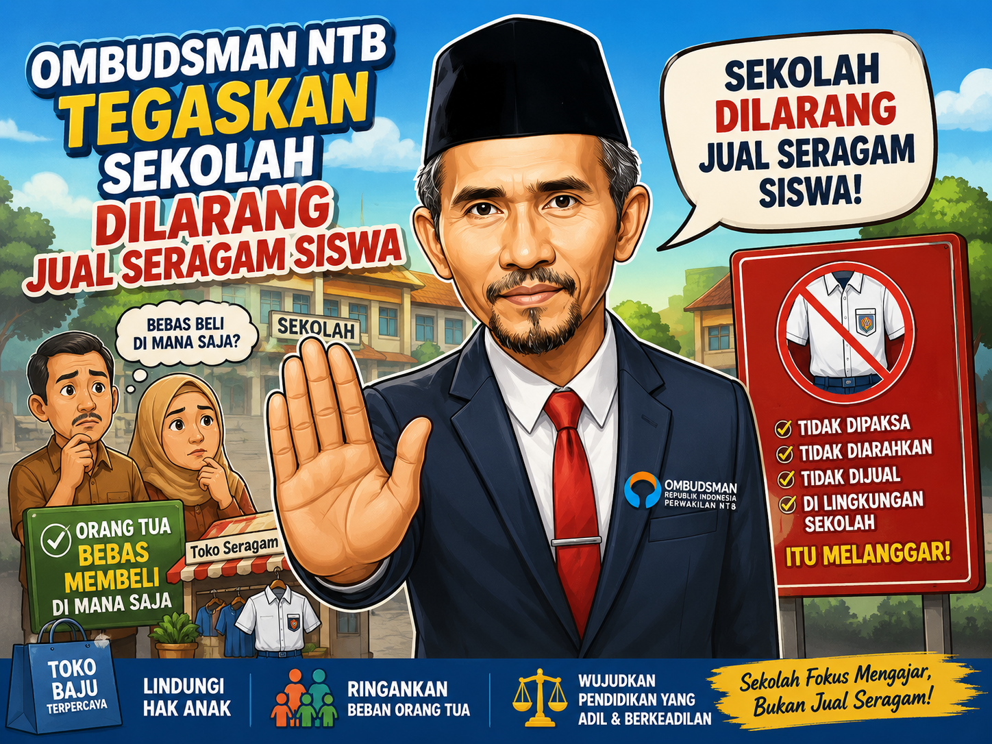 Ombudsman NTB Tegaskan Sekolah Dilarang Jual Seragam Siswa, Orang Tua Bebas Membeli di Mana Saj