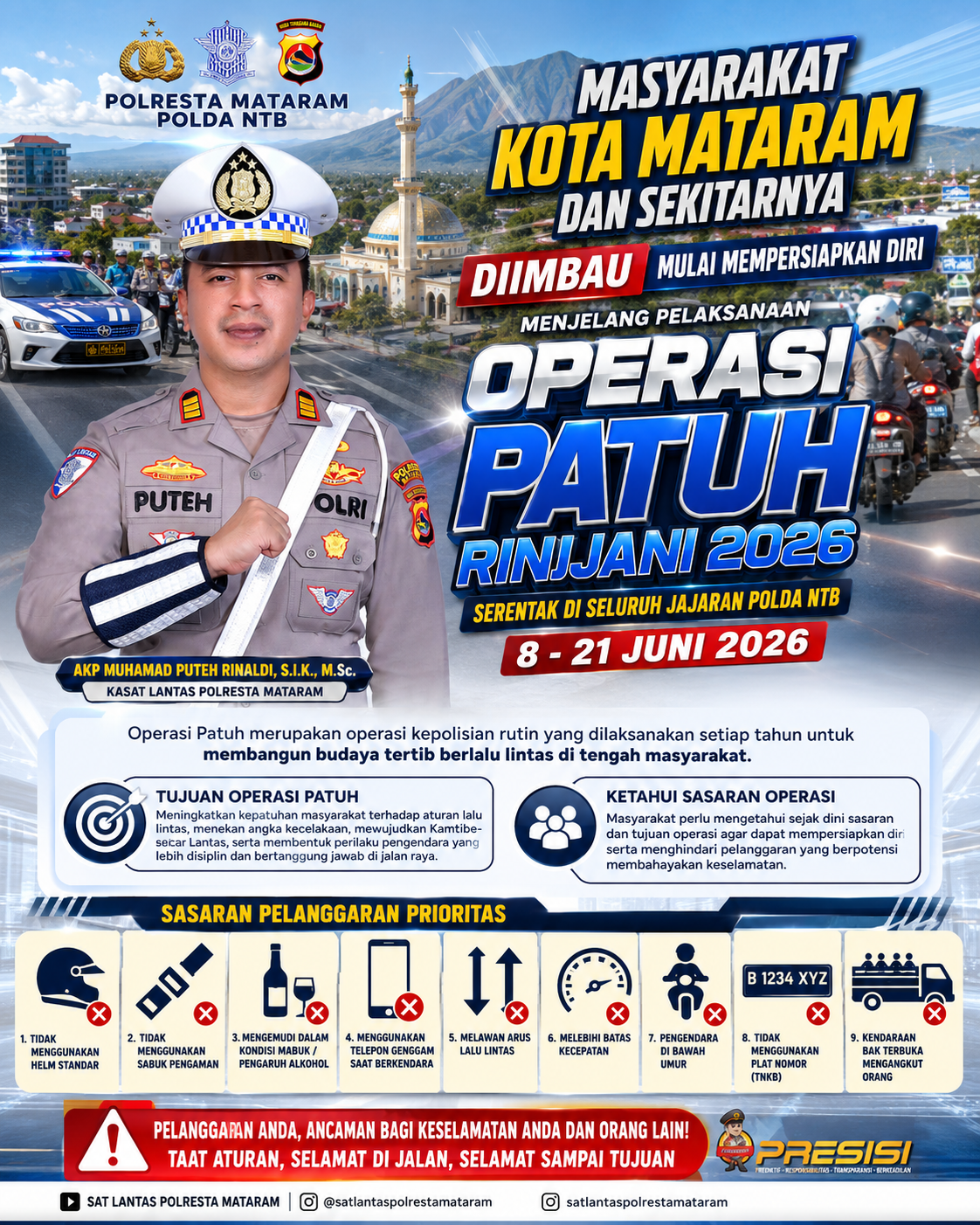 Operasi Patuh Rinjani 2026 Dimulai 8 Juni, Ini 9 Pelanggaran yang Jadi Sasaran Polisi