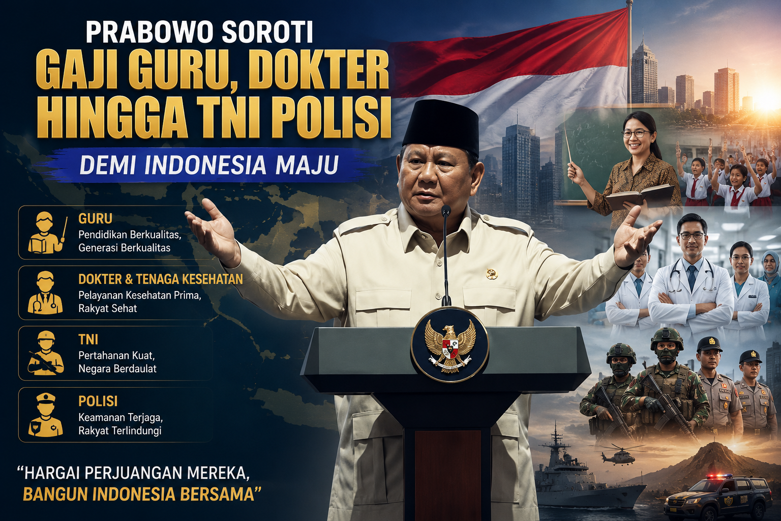 Prabowo Soroti Gaji Guru, Dokter hingga Polisi Demi Indonesia Maju