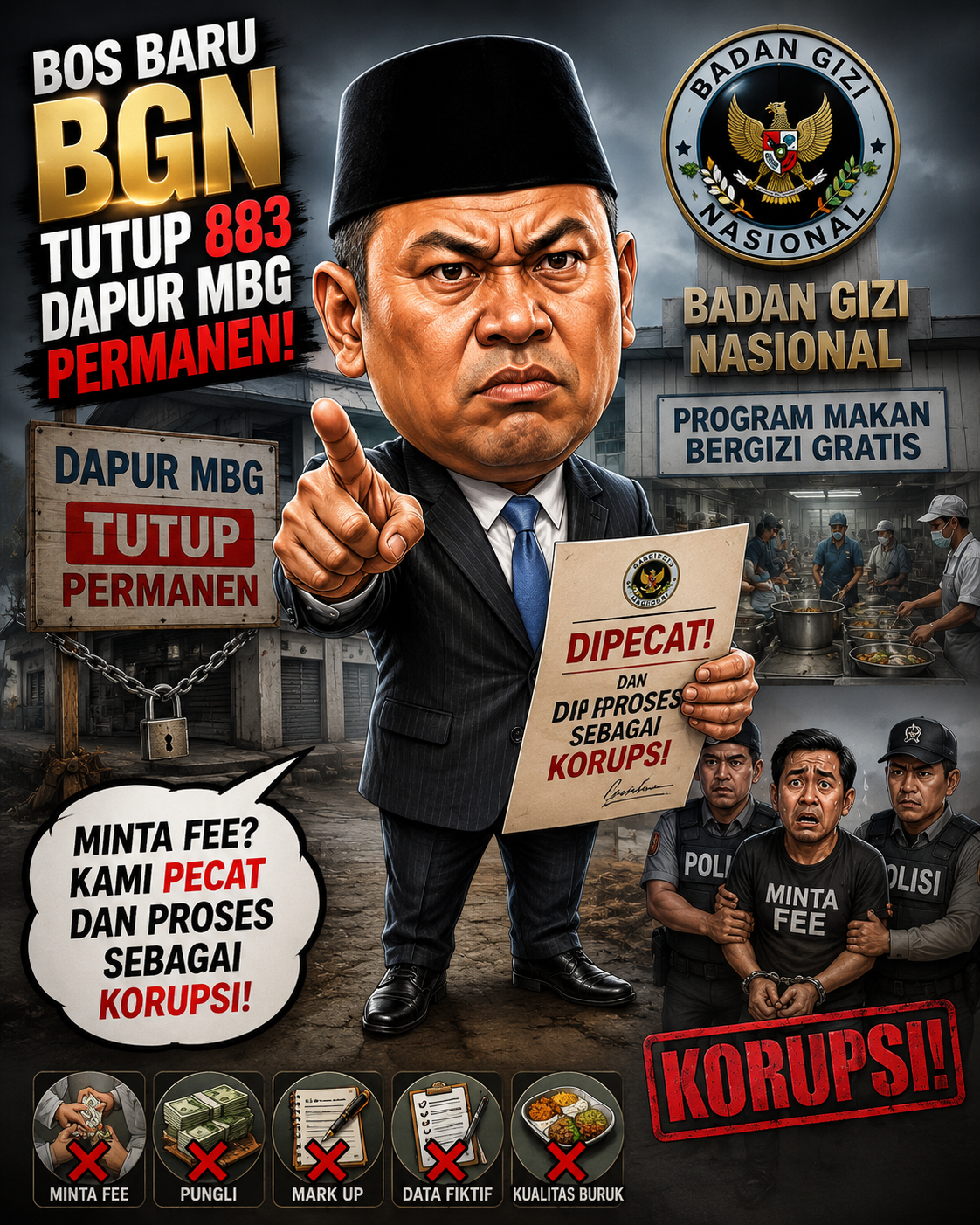 883 Dapur MBG Ditutup, Bos BGN Ancam Pecat Pelaku Korupsi