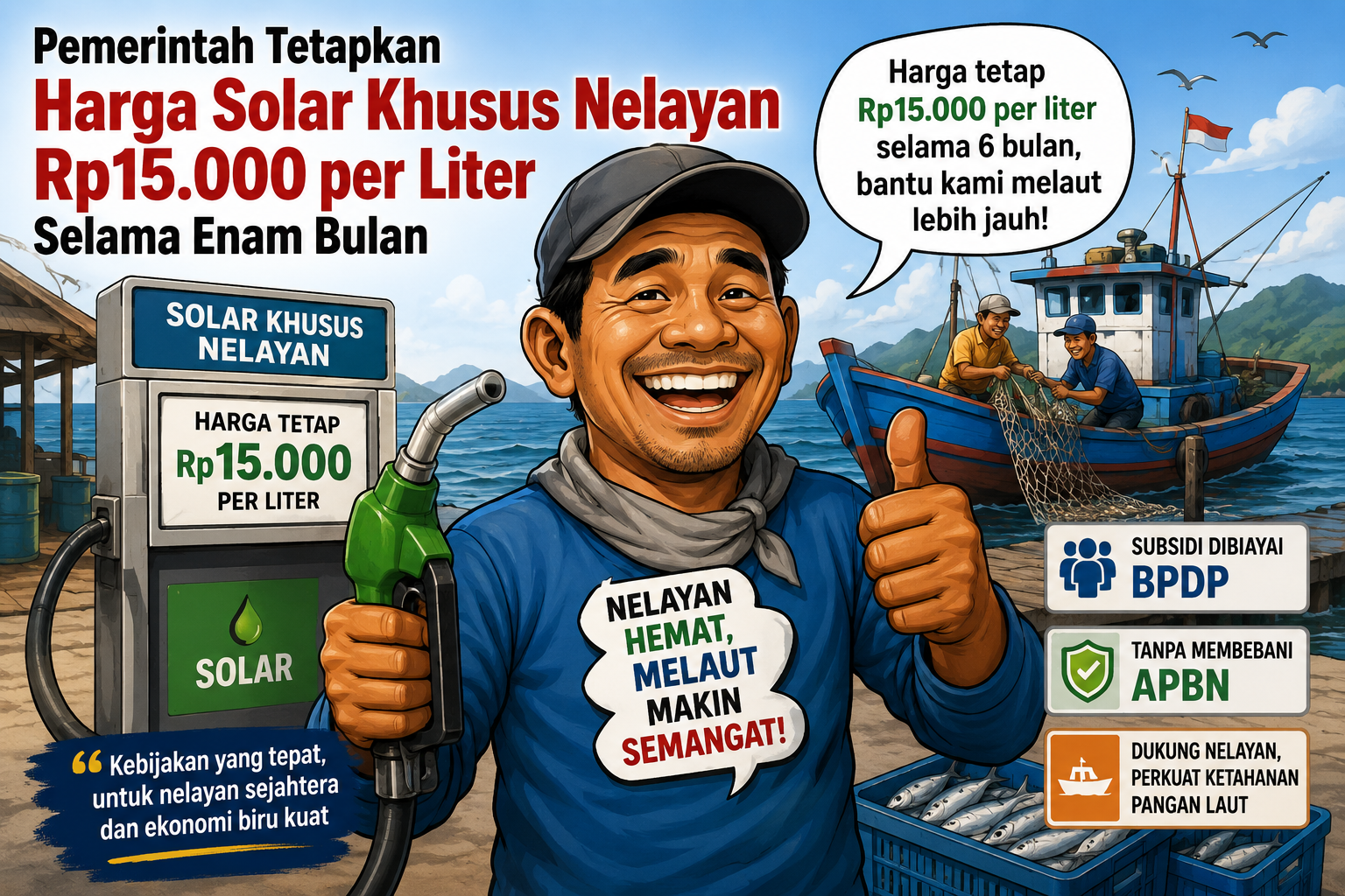 Pemerintah Pangkas Harga Solar Nelayan Jadi Rp15.000, Berlaku 6 Bulan