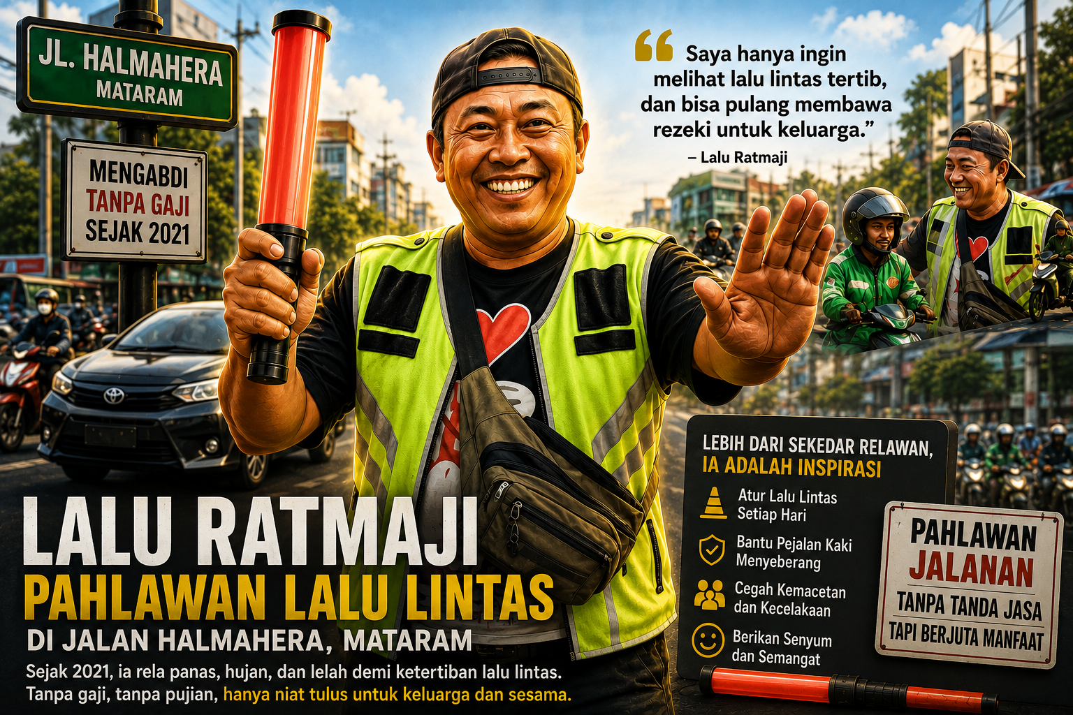 Kisah Relawan Lalu Lintas Mataram yang Bertahan dari Keikhlasan