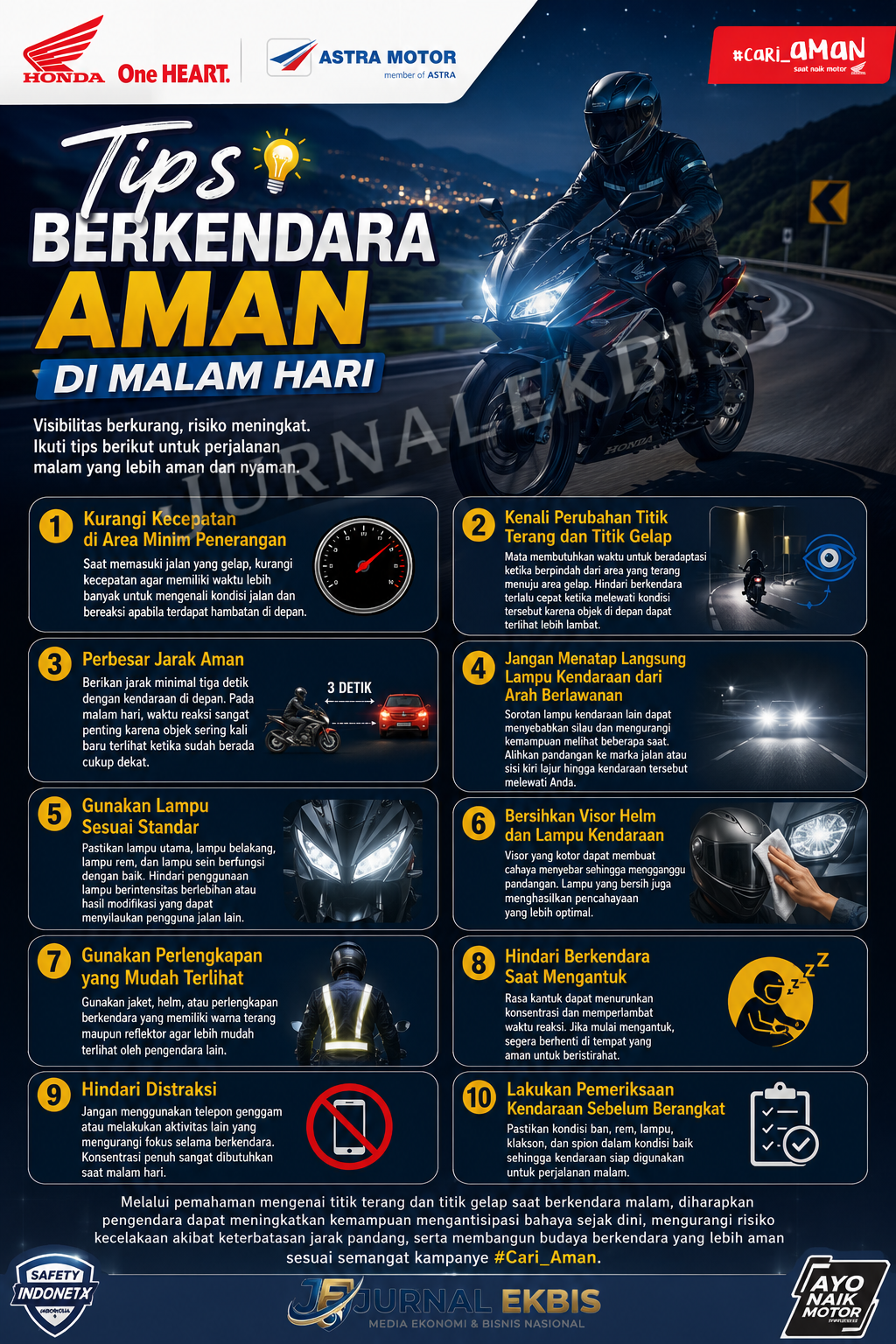 Kenali Titik Terang dan Titik Gelap Saat Berkendara Malam Hari, Jangan Andalkan Lampu Motor Saja, Utamakan Antisipasi