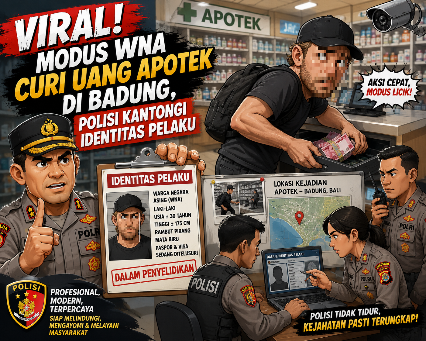 Viral! Modus WNA Curi Uang Apotek di Badung, Polisi Kantongi Identitas Pelaku