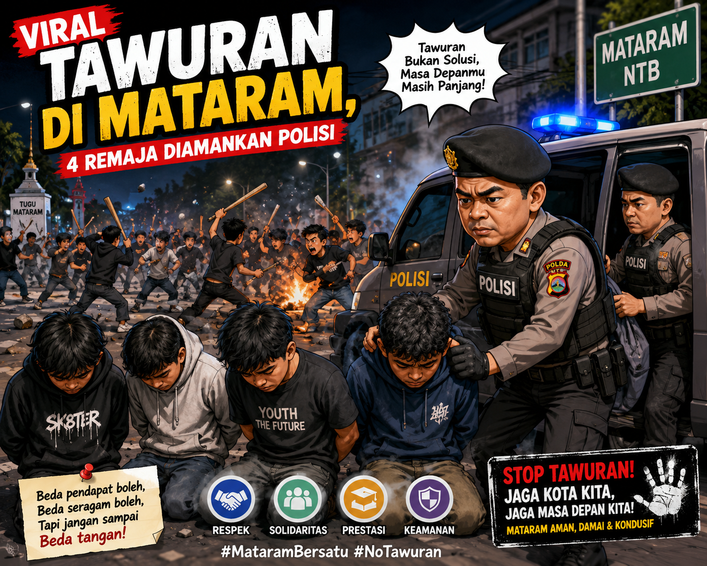 Viral Tawuran di Mataram, 4 Remaja Diamankan Polisi