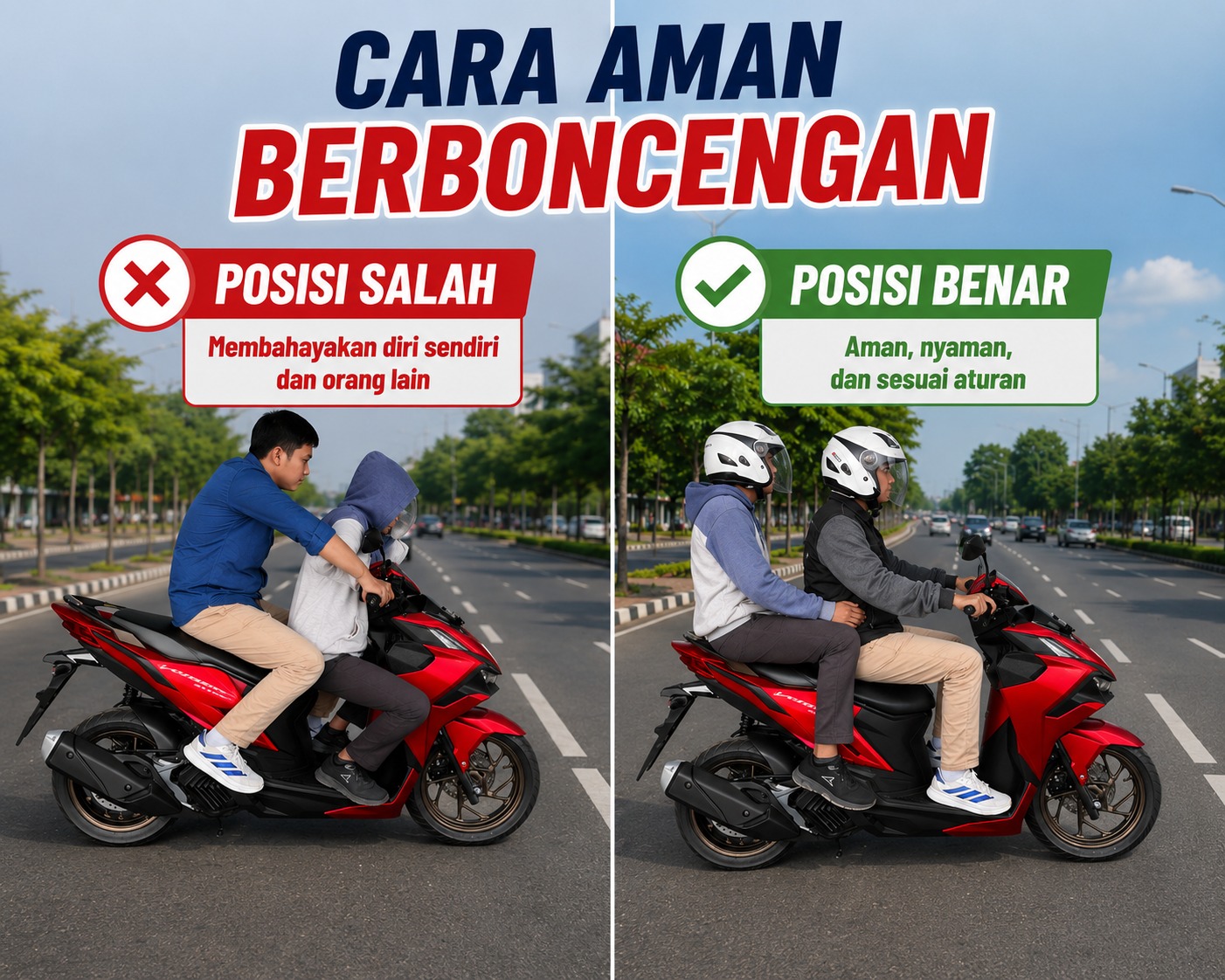 Berboncengan Aman Dimulai dari Posisi Duduk yang Benar