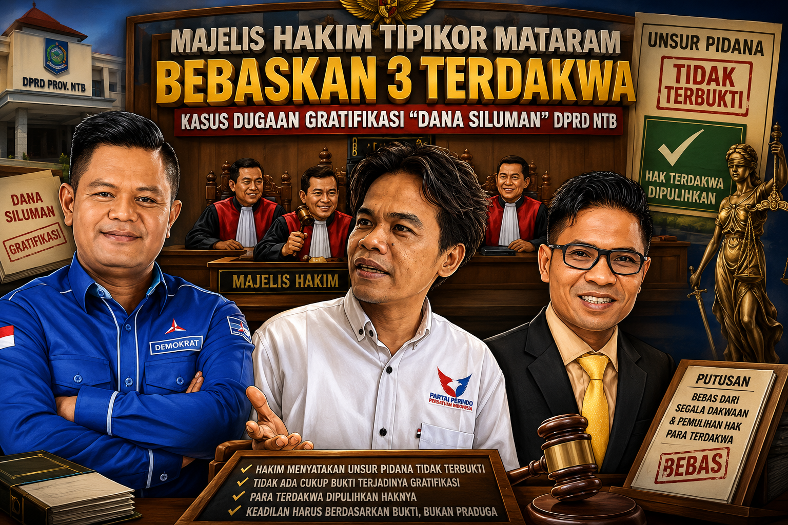 Vonis Bebas Tiga Terdakwa Gratifikasi DPRD NTB, Hakim Nilai Unsur Pidana Tak Terbukti