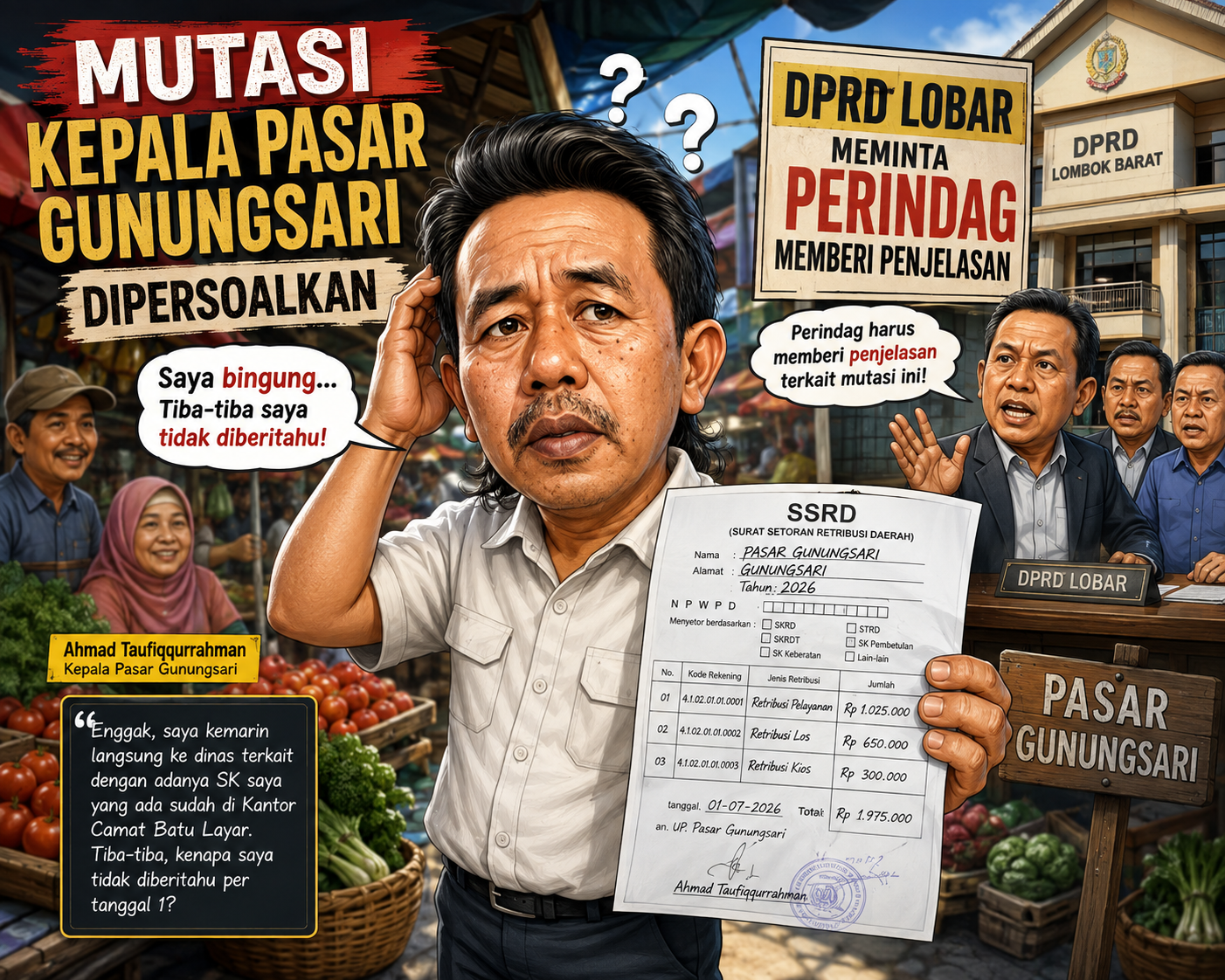Kepala Pasar Gunungsari Bingung Dimutasi Lagi: “Saya Seperti Diputar-putar”