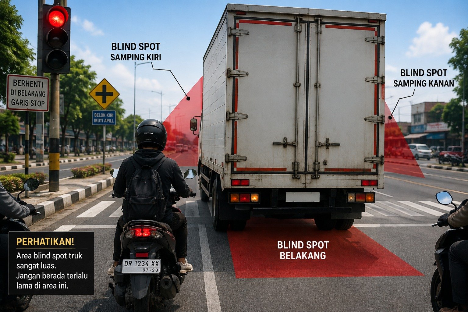 Motor Jangan Berhenti di Samping Truk, Ini Risikonya