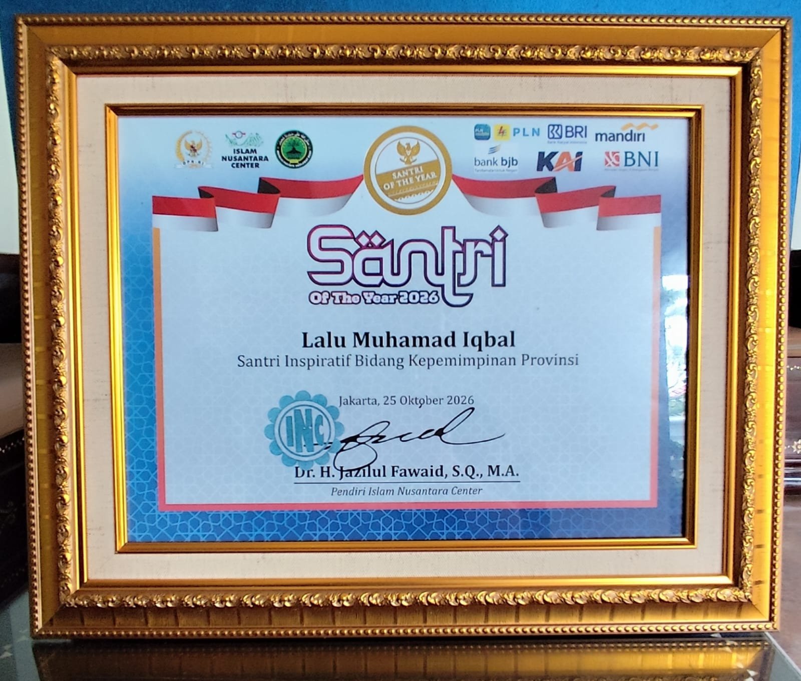 Gubernur NTB Lalu Iqbal Raih Santri of The Year 2026